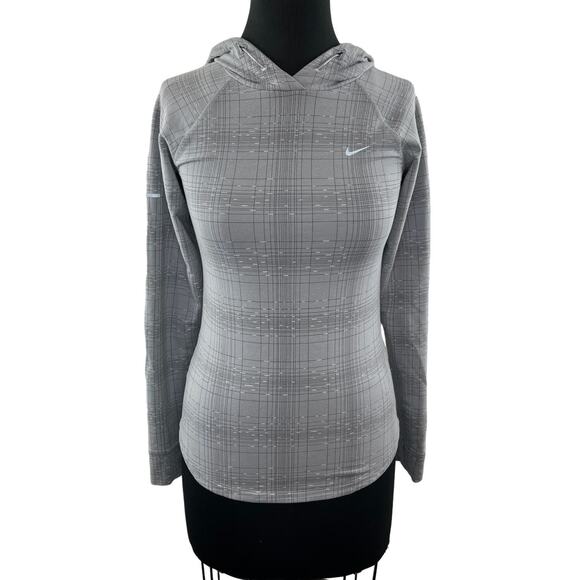 NIKE Gray Hoodie Stretch Striped Yoga Zip Pockets Logo Drawstring X-Small XS - Picture 1 of 9